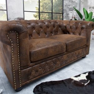 Chesterfield soffa 2-sits brun antik look / 17109