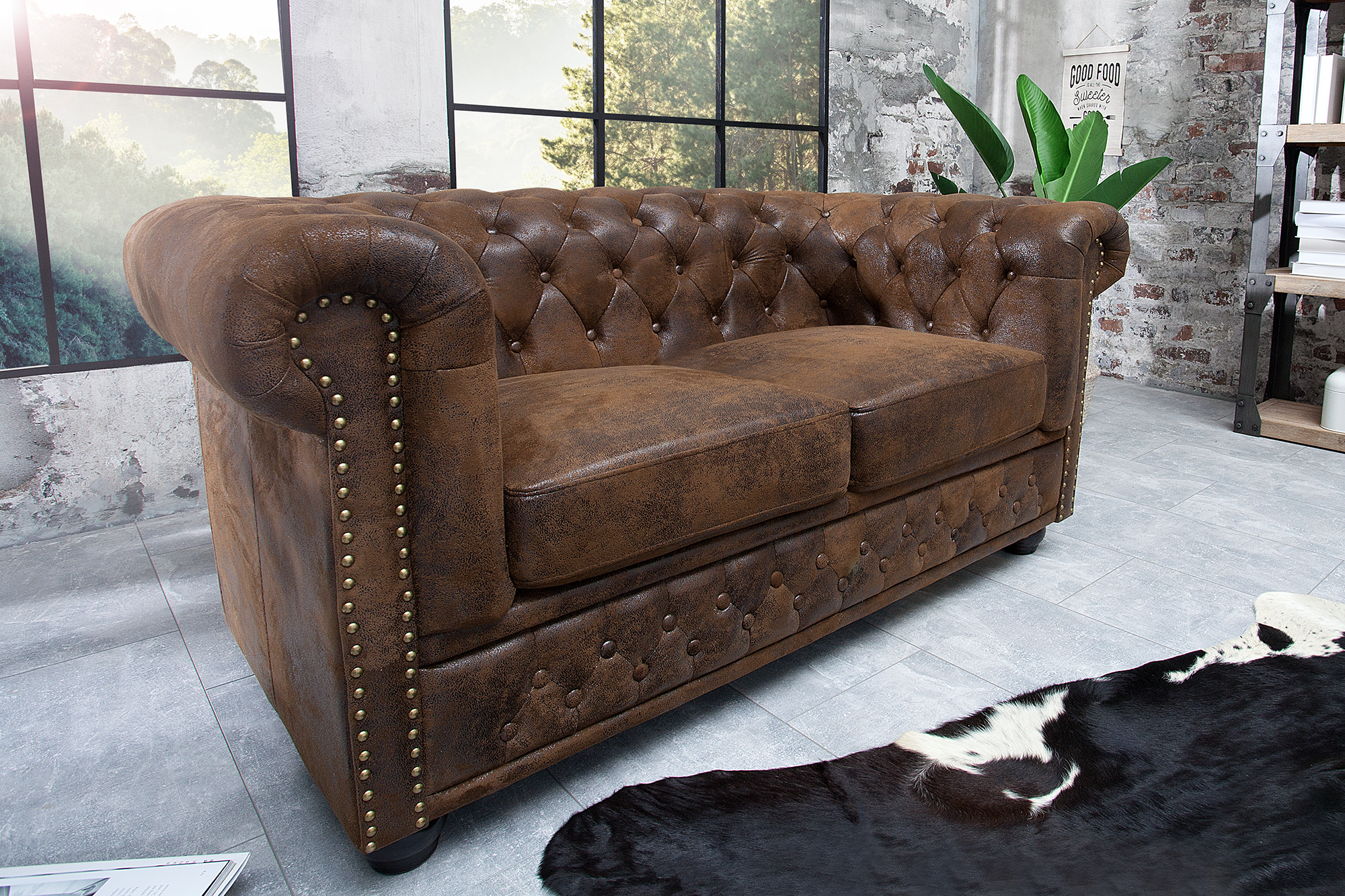 Chesterfield soffa 2-sits brun antik look / 17109