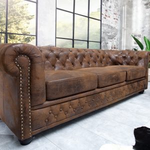 Chesterfield soffa 3-sits brun antik look / 17382