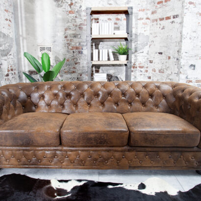 Chesterfield soffa 3-sits brun antik look / 17382