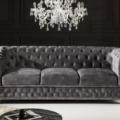 Soffa Chesterfield 3-sits grå sammet/ 41215