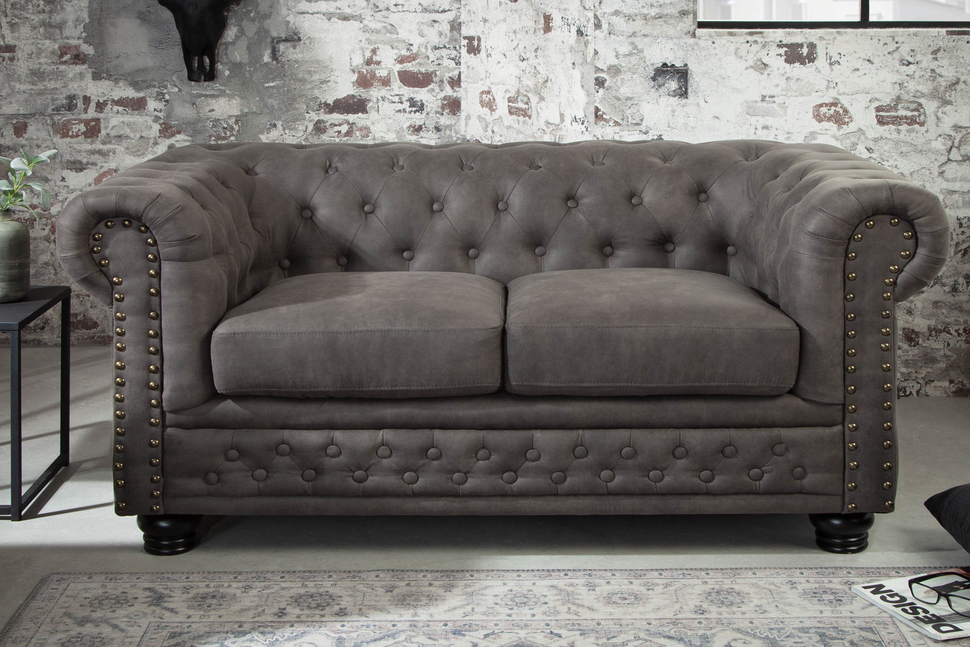 Soffa Chesterfield II 2-sits 150cm vintage grå taupe/ 40518