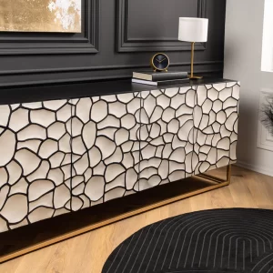 Skänk VULCANO 180 cm 3D-mosaik mangoträ svartvit/ 44646