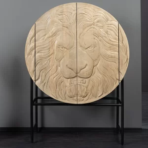 Högskåp LION 140cm 3D mangoträ vit ram svart/ 45851