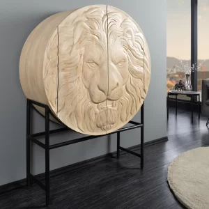 Högskåp LION 140cm 3D mangoträ vit ram svart/ 45851