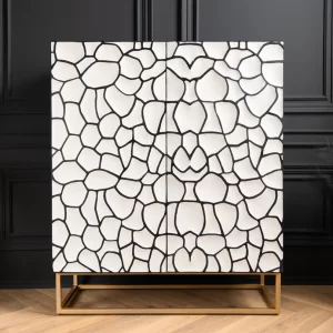 Högskåp VULCANO 120 cm 3D-mosaik mangoträ svartvit/ 44645
