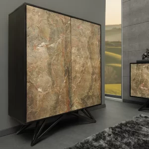 Högskåp MOUNTAIN SOUL 120 cm akacia naturstensliknande svart natur/ 44340