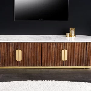 TV-bänk GATSBY 170 cm mangobrun guld marmorbänk/ 45828