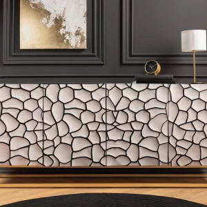 Skänk VULCANO 180 cm 3D-mosaik mangoträ svartvit/ 44646