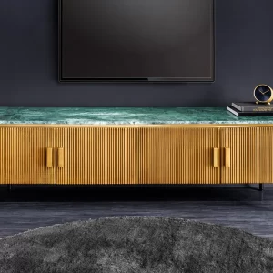TV-bänk VENEZIANO 160 cm mangoträ och marmorskiva/ 44534