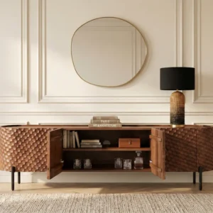 TV-Bord ADLON 160cm eller 200cm 3D massive mango wood w/ black frame