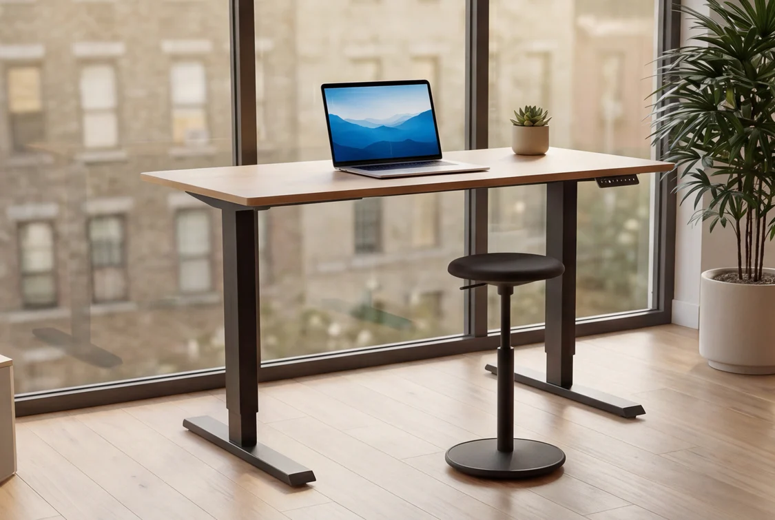 Kontorsskrivbord Oak Desk 120cm höjdjusterbart naturfärgat - Bild 4